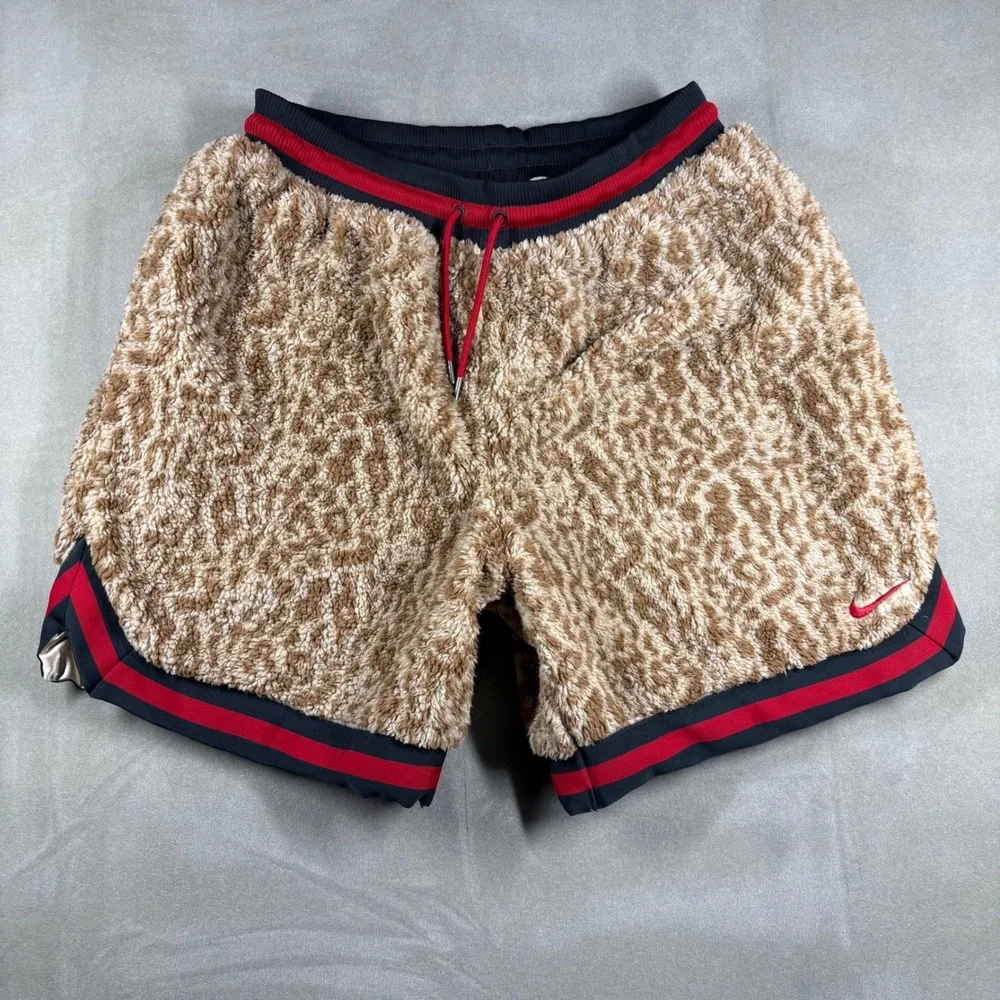 Nike Mens XXL Leopard Faux Fur Fleece Basketball Shorts Tan Red Black BV3624-247